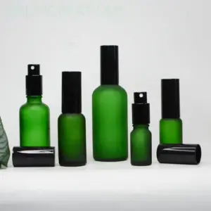 Green Glass Fine Mist Perfume Spray Bottle with Black Cap